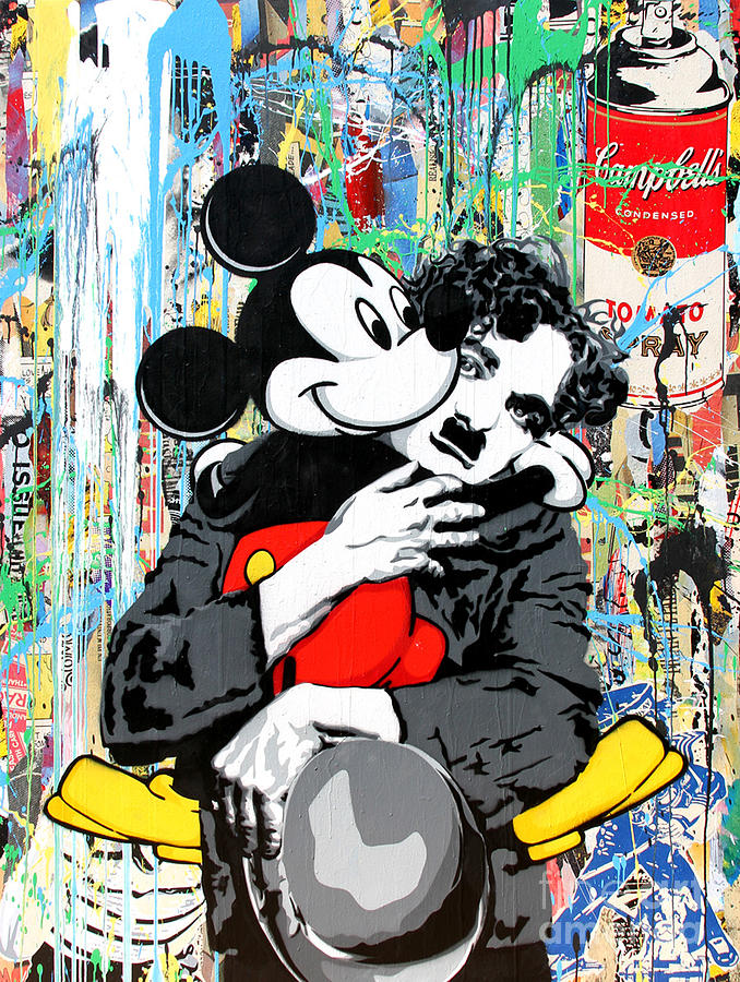 Mickey Chaplin Hug Mixed Media by My Banksy