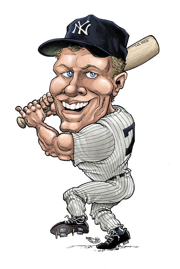 Mickey Mantle, color Drawing by Mike Scott