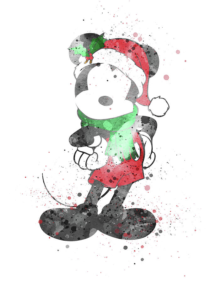 Mickey mouse at Christmas watercolor Digital Art by Mihaela Pater