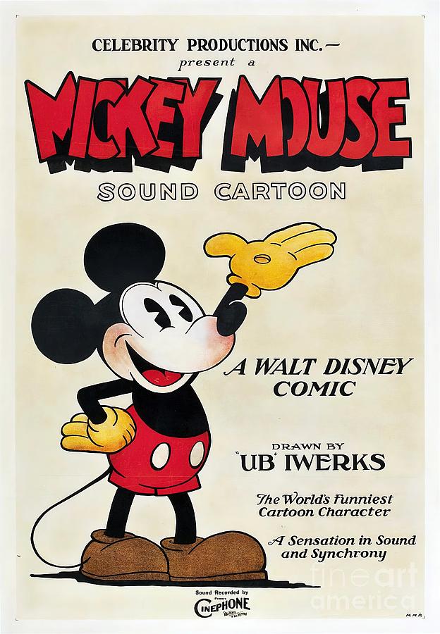 Mickey Mouse in Steamboat Willie Classic Disney Animation Poster from 1928 Painting by Ub Iwerks