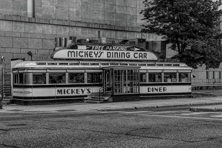 Mickeys Dining Car Black and White Photograph by Sharon Popek