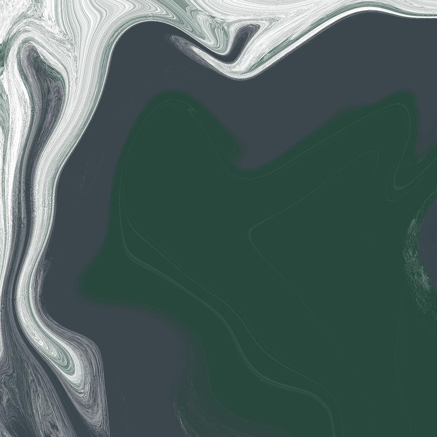 Microcosm 2 - Abstract Contemporary Fluid Painting - Dark Grey, Green, White Digital Art