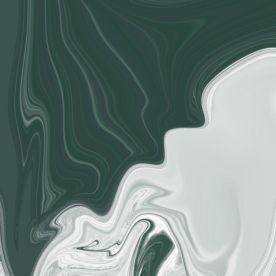 Microcosm 3 - Abstract Contemporary Fluid Painting - Green, White Digital Art