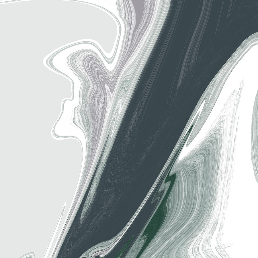 Microcosm 4 - Abstract Contemporary Fluid Painting - Grey, Green, White, Off White Digital Art