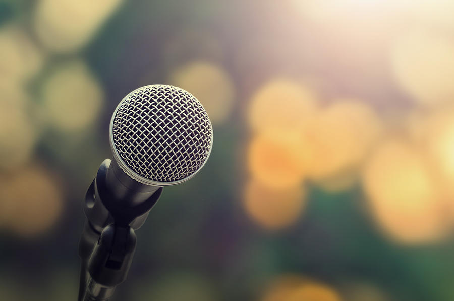 Microphone On Abstract Blure Light  Bokeh Background Photograph by Lovelyday12