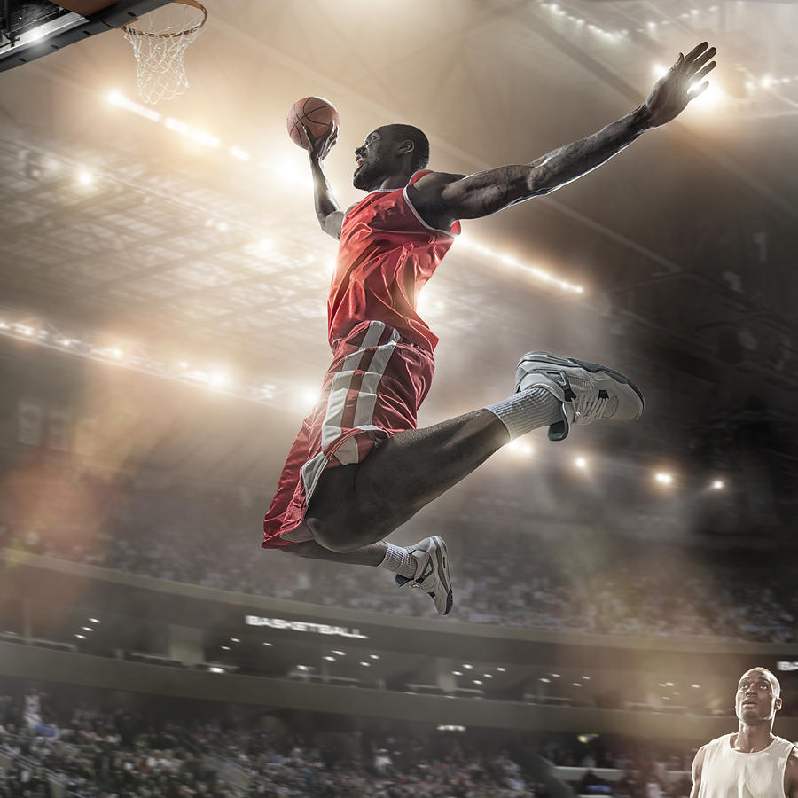 Mid Air Basketball Slam Dunk Jump Photograph by Peepo