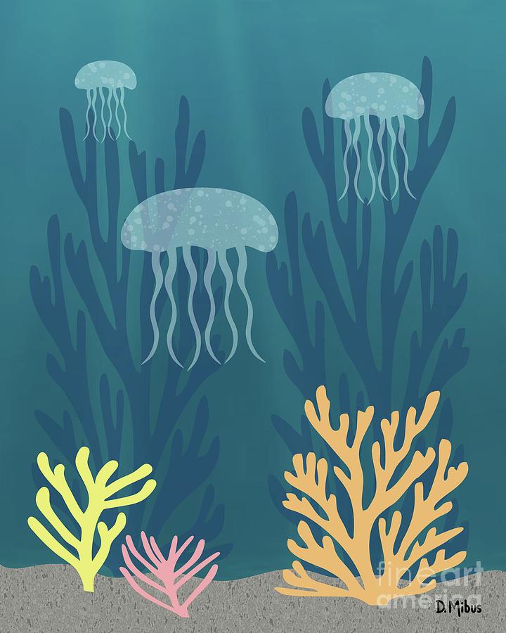 Mid Century Aquarium with Jellyfish Digital Art by Donna Mibus