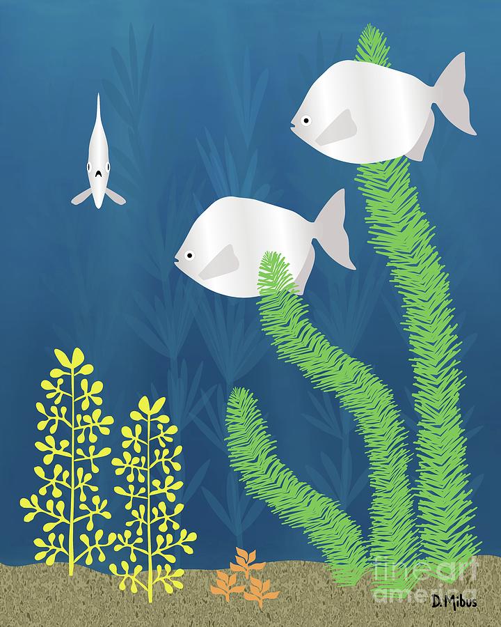 Mid Century Aquarium with Silver Dollar Fish Digital Art by Donna Mibus