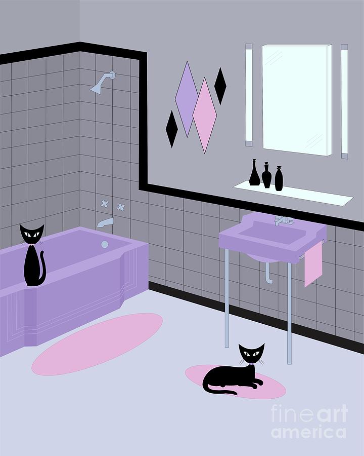Mid Century Bathroom Lavender and Pink Digital Art by Donna Mibus