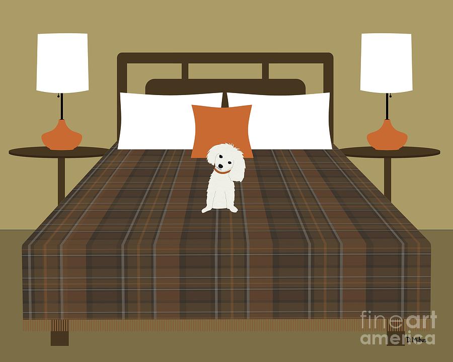 Mid Century Bed White Dog Digital Art by Donna Mibus