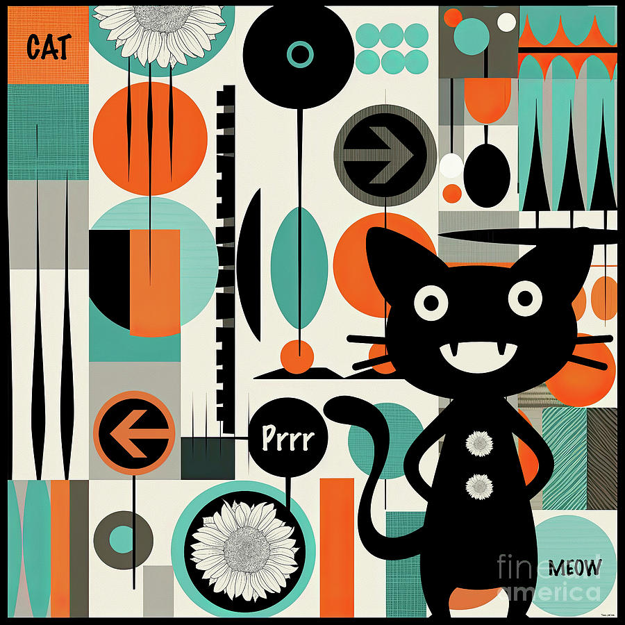 Mid Century Black Cat Mixed Media by Tina LeCour