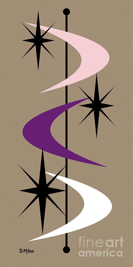 Mid Century Boomerangs Purple Pink White Digital Art by Donna Mibus