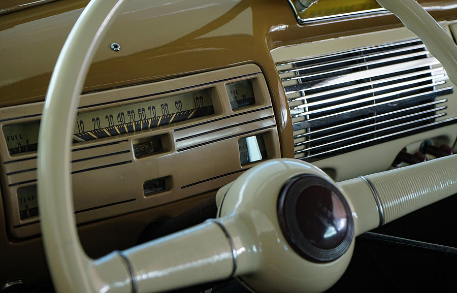 Mid-Century Car Dashboard and Steering Wheel Photograph by Matthew Bamberg