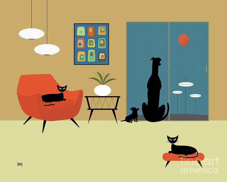 Mid Century Cats and Dogs Digital Art by Donna Mibus