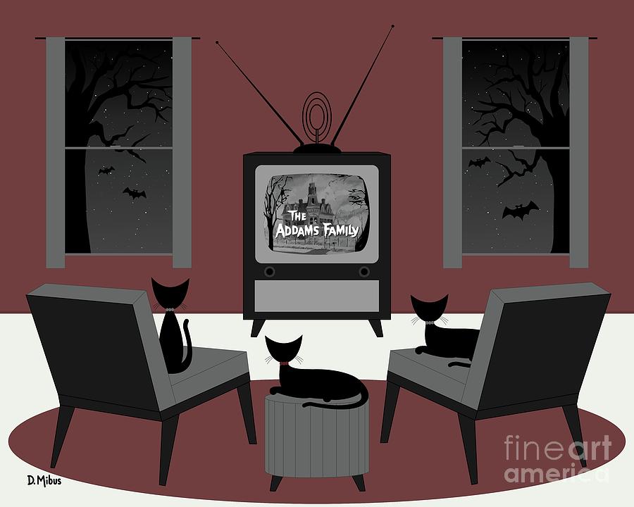 Mid Century Cats Watch Addams Family Digital Art by Donna Mibus