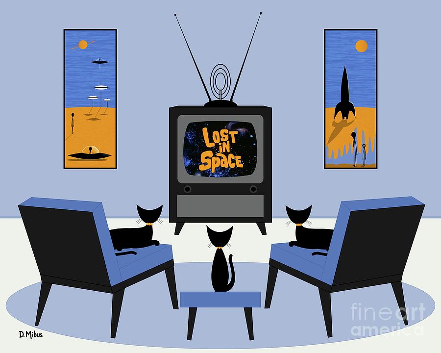 Mid Century Cats Watch Lost in Space Digital Art by Donna Mibus