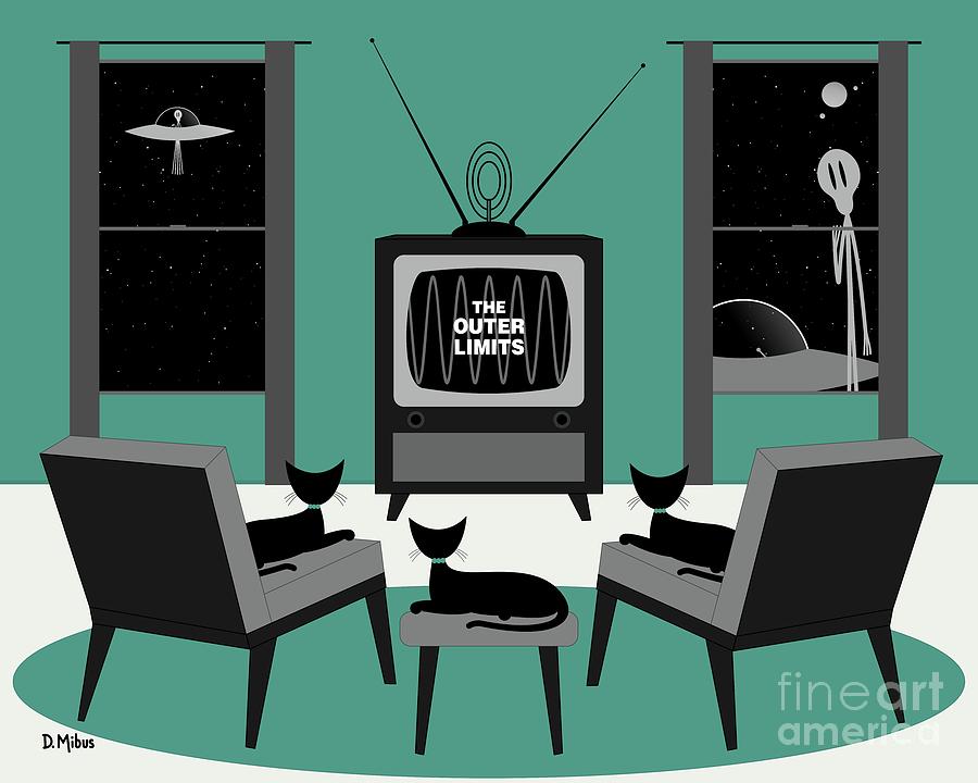 Mid Century Cats Watch Outer Limits Digital Art by Donna Mibus