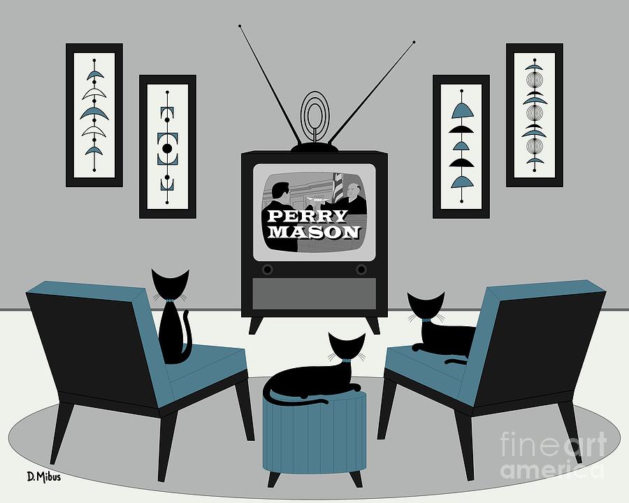 Mid Century Cats Watch Perry Mason Digital Art by Donna Mibus