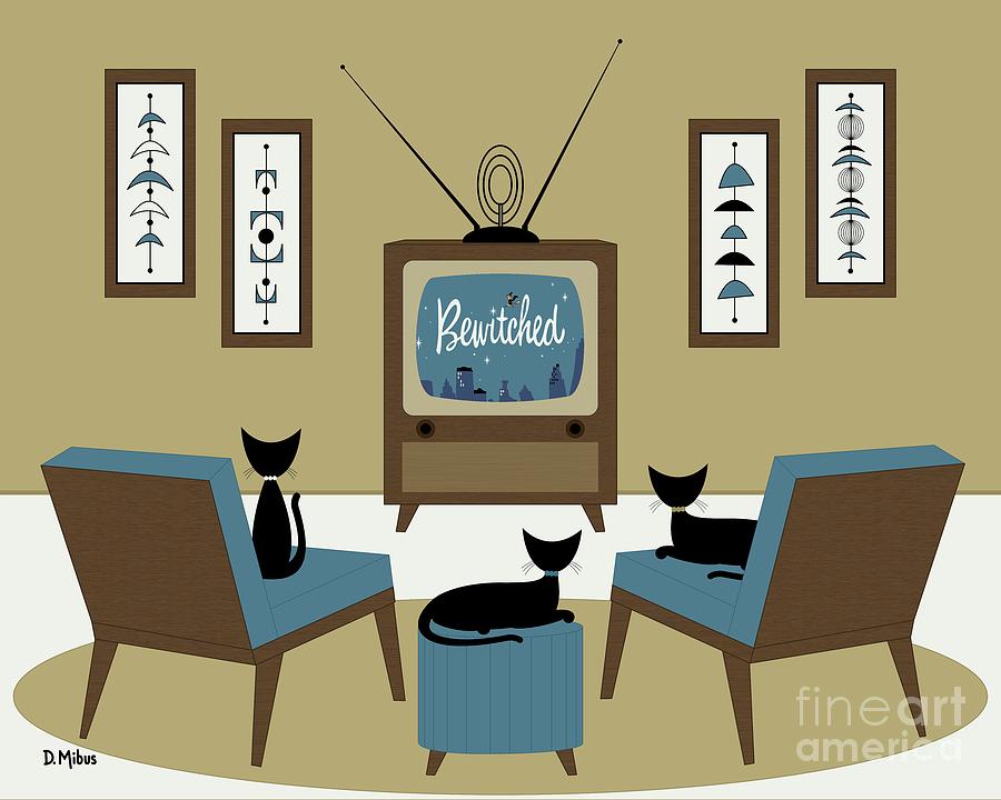 Mid Century Cats Watching Television Digital Art by Donna Mibus
