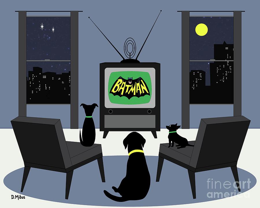 Mid Century Dogs Watch Batman Digital Art by Donna Mibus