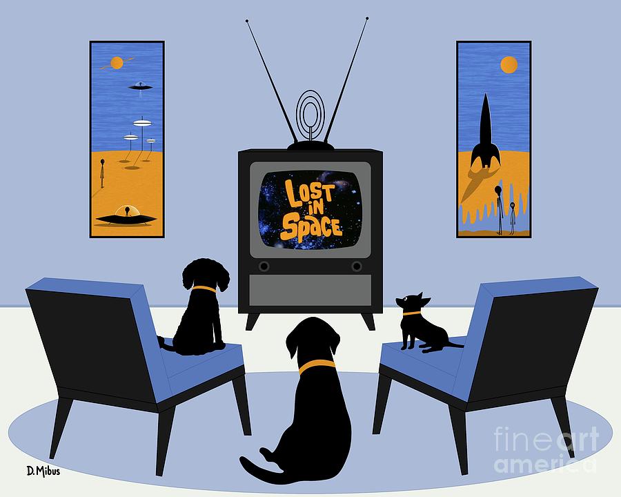 Mid Century Dogs Watch Lost in Space Digital Art by Donna Mibus