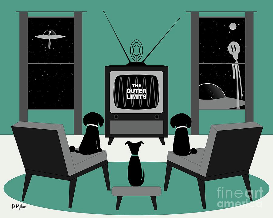 Mid Century Dogs Watch Outer Limits Digital Art by Donna Mibus