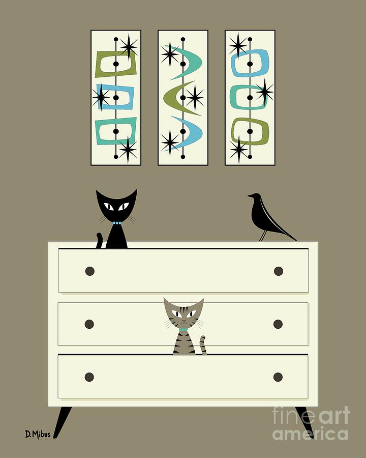 Mid Century Dresser Cats Digital Art by Donna Mibus
