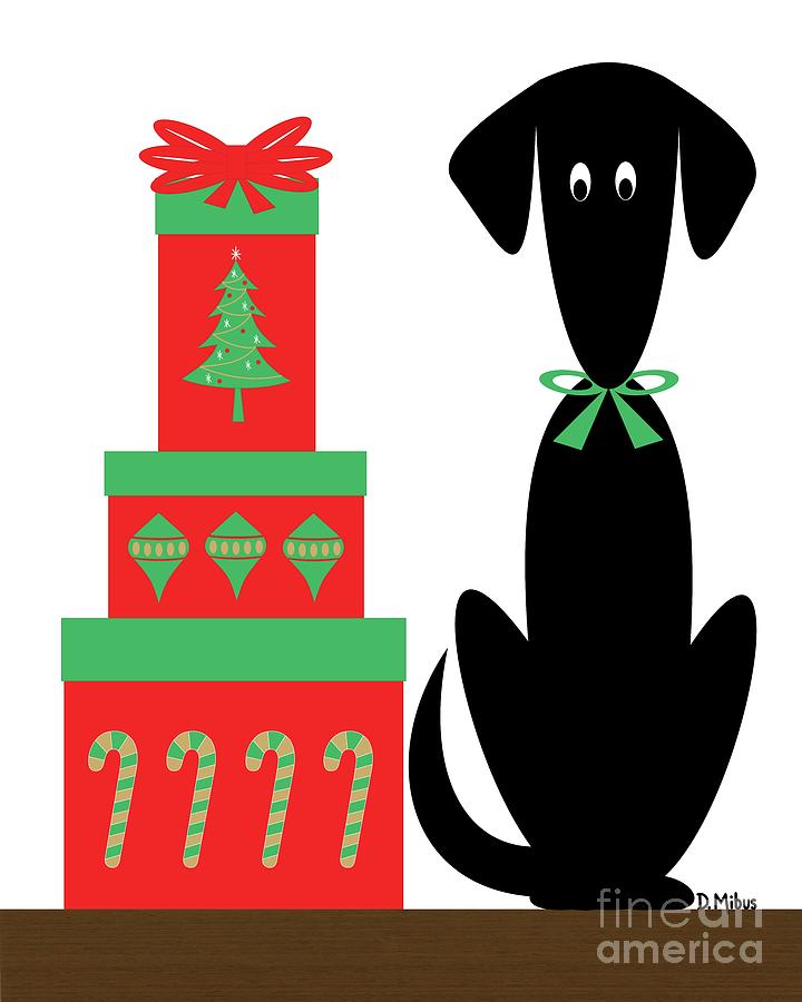 Mid Century Holiday Dog with Presents  Digital Art by Donna Mibus