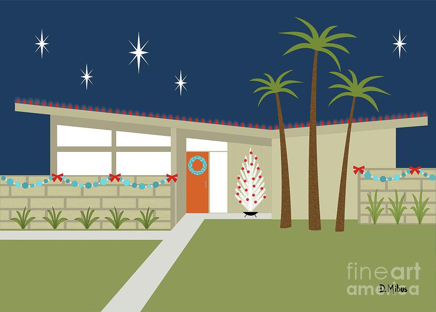 Mid Century House Decorated for Christmas Digital Art by Donna Mibus