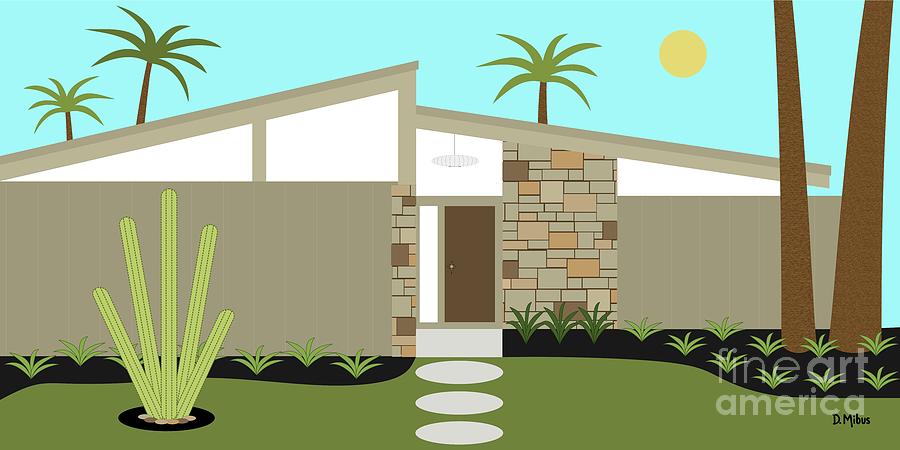 Mid Century House with Brick Digital Art by Donna Mibus
