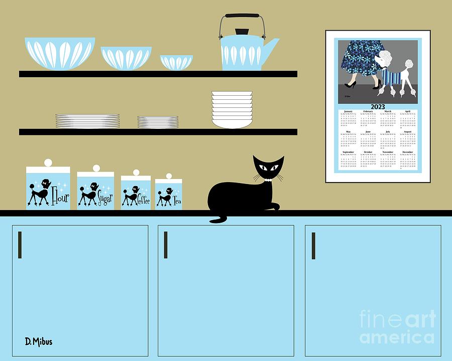 Mid Century Kitchen Cat 3 Digital Art by Donna Mibus