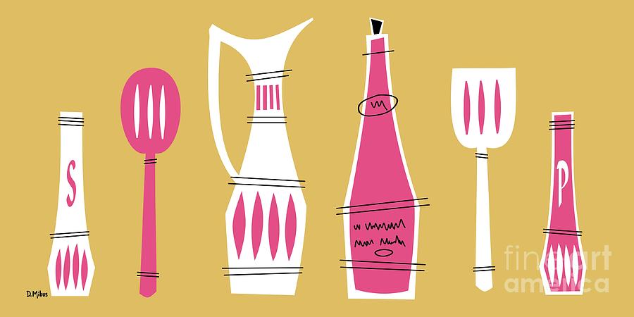 Mid Century Modern Kitchen Items in Pink Digital Art by Donna Mibus