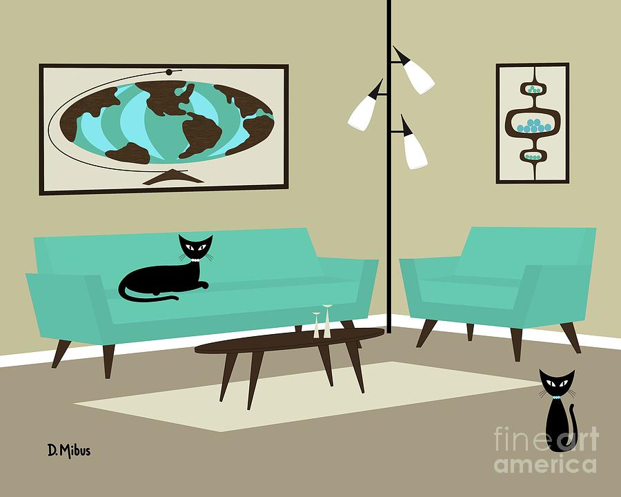 Mid Century Living Room 2 Digital Art by Donna Mibus
