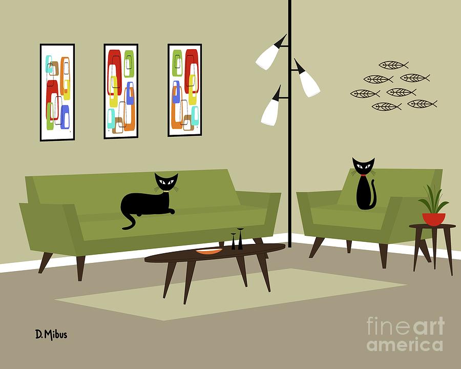 Mid Century Living Room Digital Art by Donna Mibus