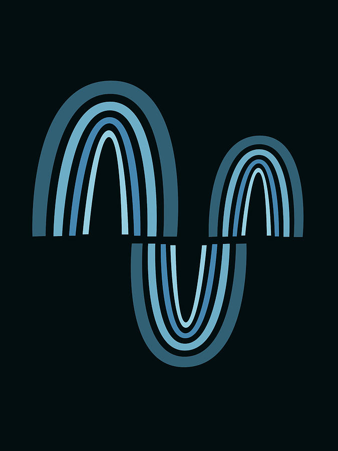 Mid Century Modern Art - Minimal Geometric Abstract 06 - Parabolic Arches - Blue - Scandinavian Mixed Media