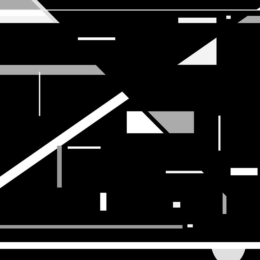 Gray White Random Shapes on Black Geometric Abstract Digital Art by Elastic Pixels