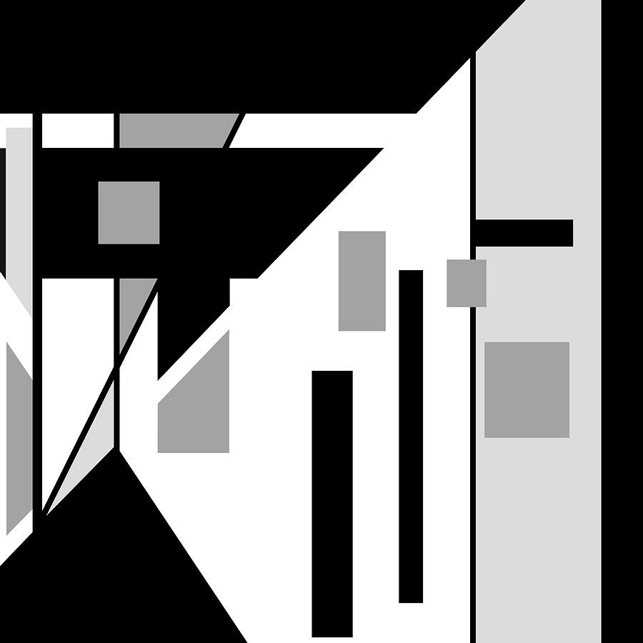 Black Gray on White Abstract Triangular Design Digital Art by Elastic Pixels