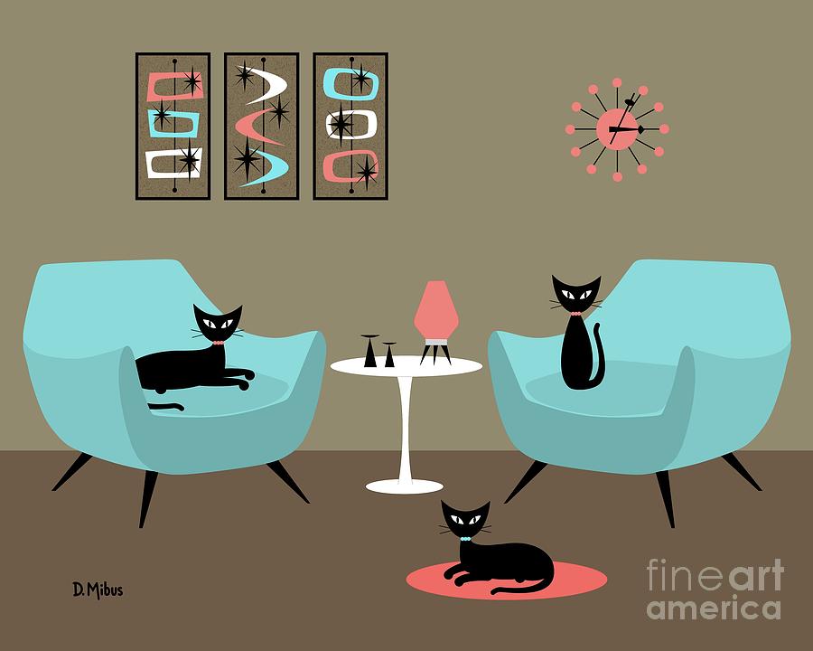 Mid Century Modern Black Cats Digital Art by Donna Mibus