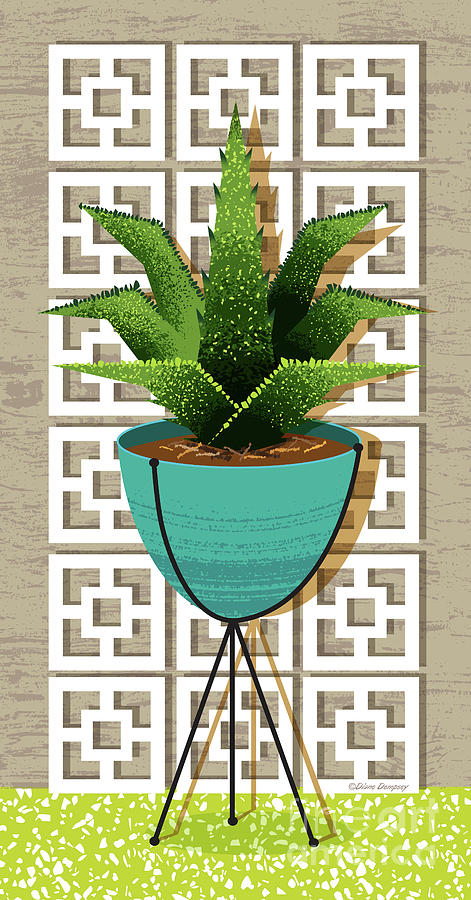 Mid Century Modern Breeze Block Cactus - Agave Digital Art by Diane Dempsey