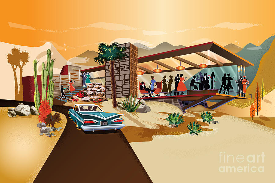 Mid Century Modern Desert Cliff House - PS Digital Art by Diane Dempsey