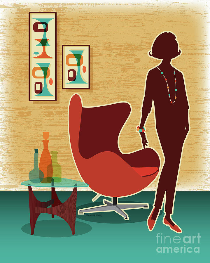 Mid Century Modern Egg Chair and Fashion Woman Digital Art by Diane Dempsey