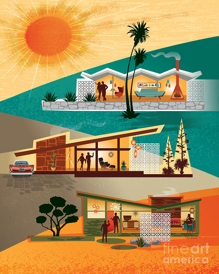 Mid Century Modern House Icons Digital Art by Diane Dempsey