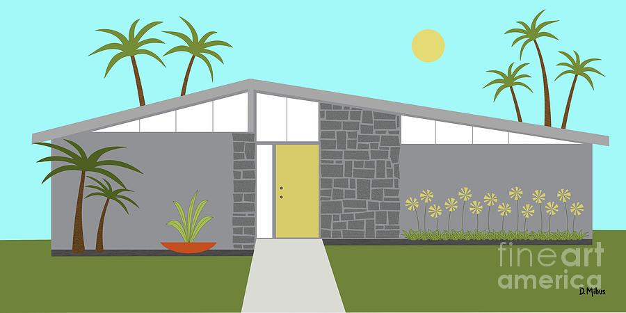 Mid Century Modern House in Gray Digital Art by Donna Mibus