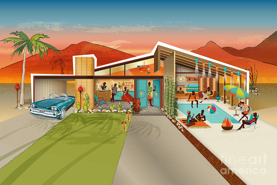 Mid Century Modern House Tiki Party PS Digital Art by Diane Dempsey
