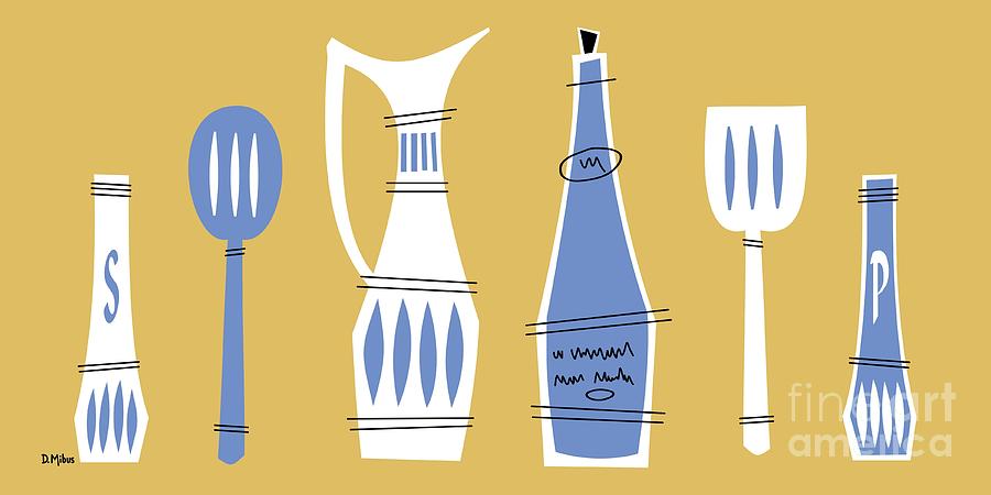 Mid Century Modern Kitchen Items in Blue Digital Art by Donna Mibus