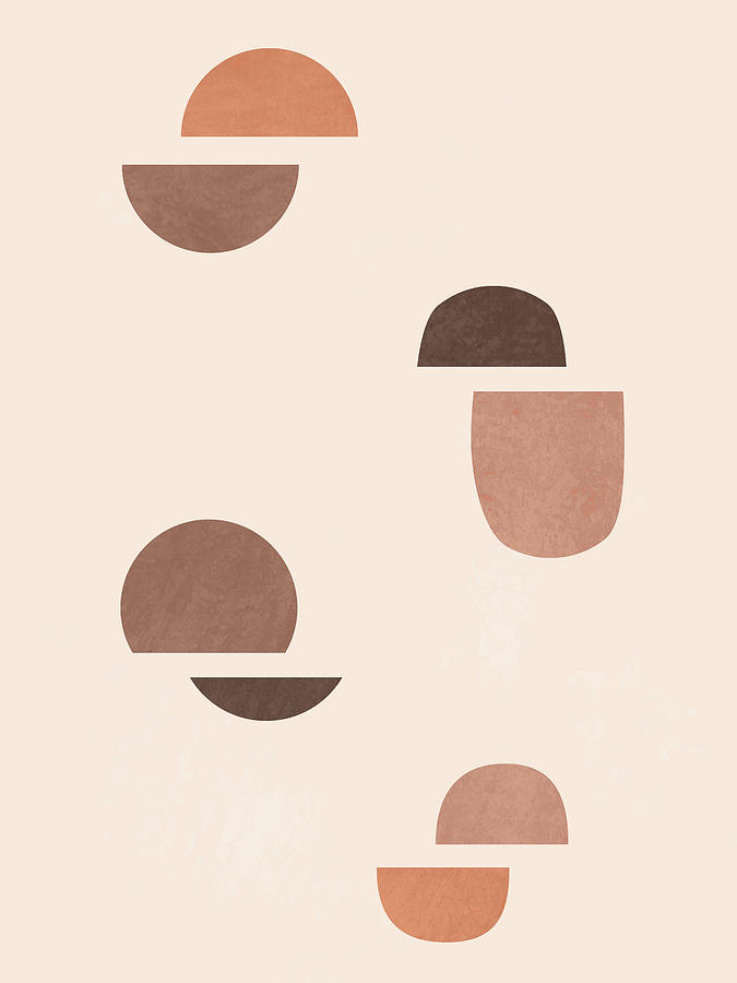 Mid Century Modern Print 10 - Minimal Geometric Shapes - Stylish, Abstract, Contemporary - Brown Mixed Media