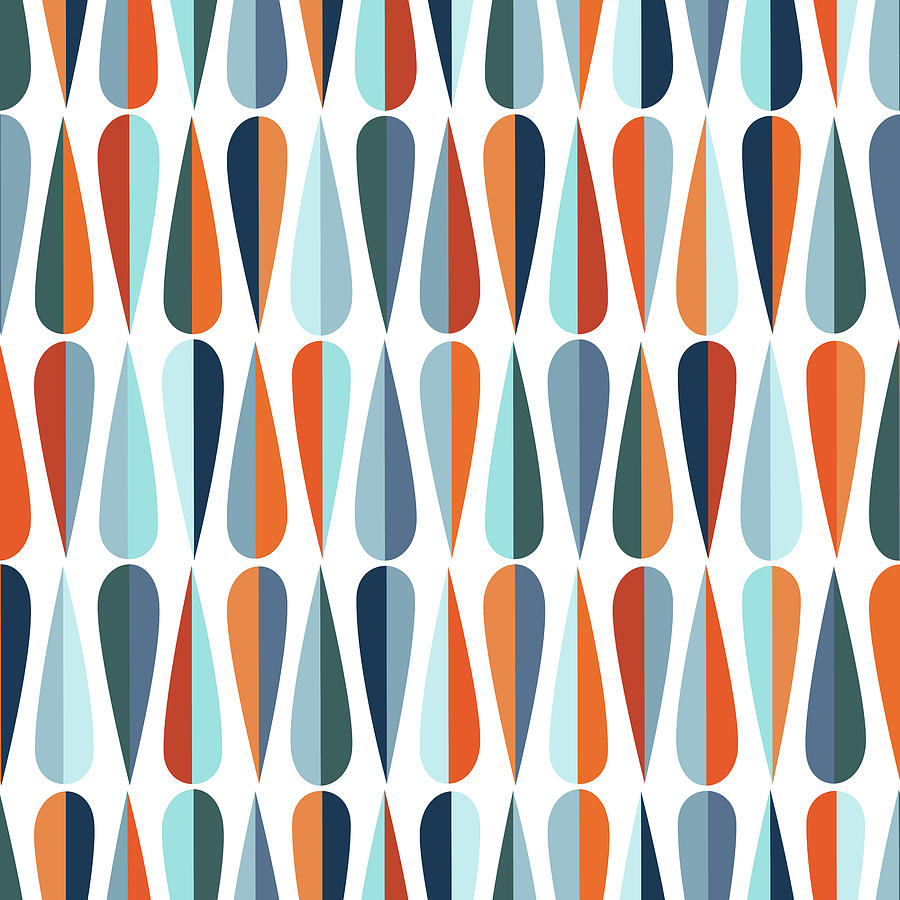 Mid Century Modern Style Retro Seamless Pattern With Drop Shapes In Various Color Tones Drawing