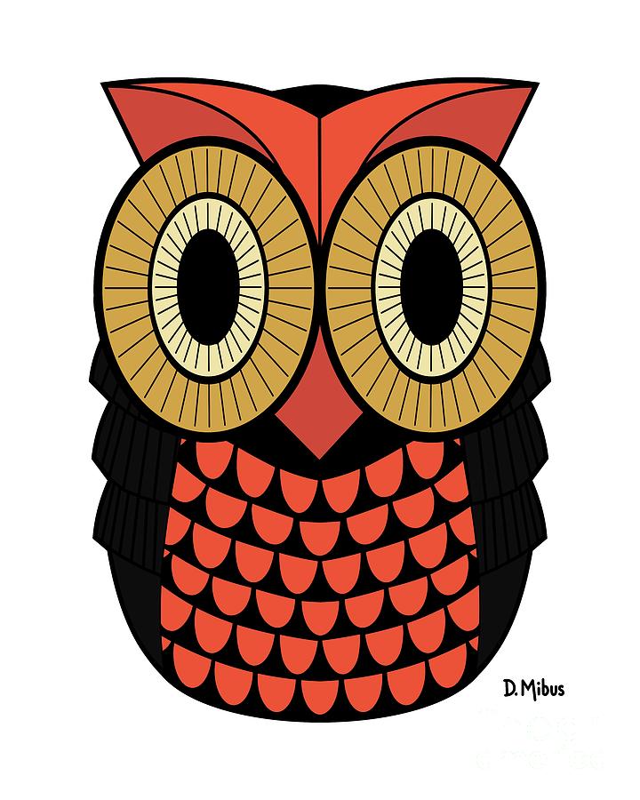 Mid Century Owl in Burnt Orange and Yellow Ochre Digital Art by Donna Mibus