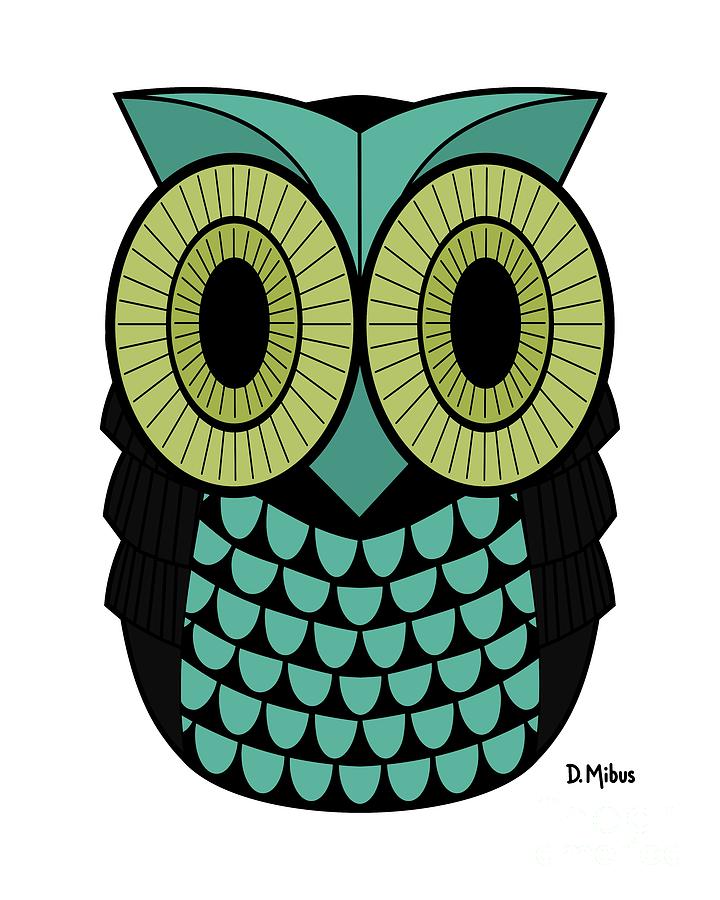 Mid Century Owl in Teal and Green Digital Art by Donna Mibus