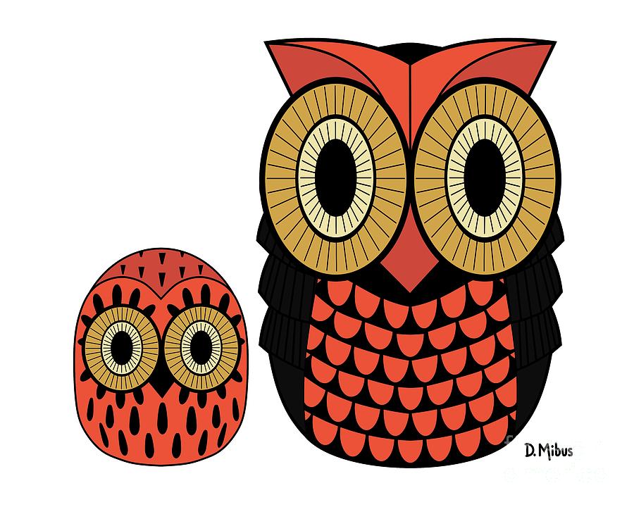 Mid Century Owls in Burnt Orange Digital Art by Donna Mibus